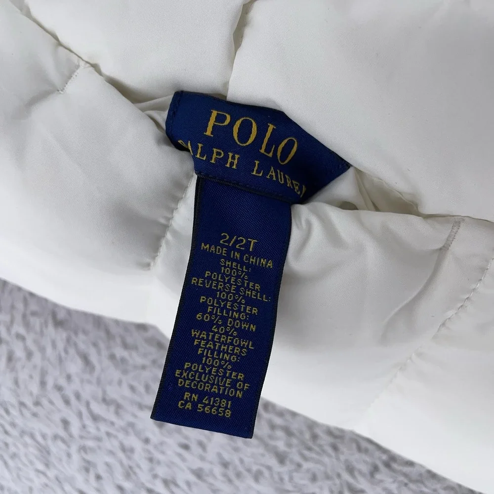 Polo Ralph Lauren Girls 2T Reversible Down Puffer Vest Pink‎ White Quilted Pony
